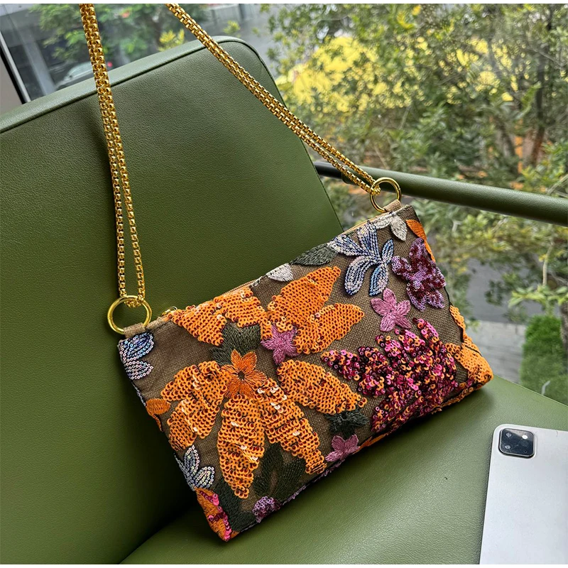 Ethnische Stil Designer Neue Pailletten Damen Clutch Tasche Abendtasche Gestickte Umhängetasche Messenger Bag Sommer Kette Umschlag Tasche – Detail 10