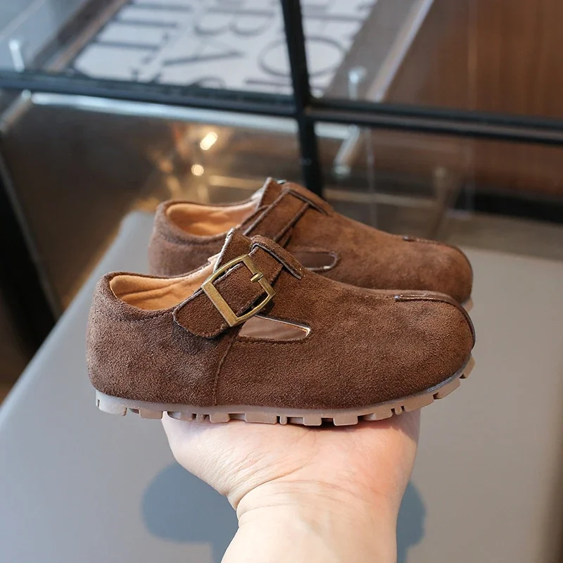 Leather Moccasins Flat Shoes for Kids Brown Casual