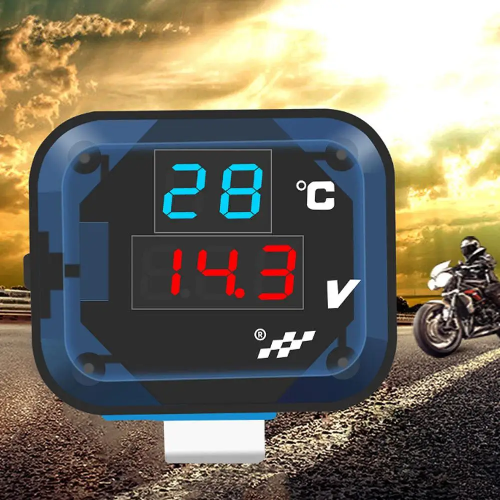 

Цифровой вольтметр для мотоцикла 3-в-1, Вольтметр для аккумулятора, термометр, USB зарядное устройство, 12-24 В, прибор для измерения температуры и напряжения, мультиметр из АБС-пластика