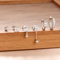 6PCS Fashion Cute Zircon Flower Ear Stud For Women Fashion 18K Gold Plated Star Ear Stud Earring Piercing Girl Set Jewelry Gift - Image 4