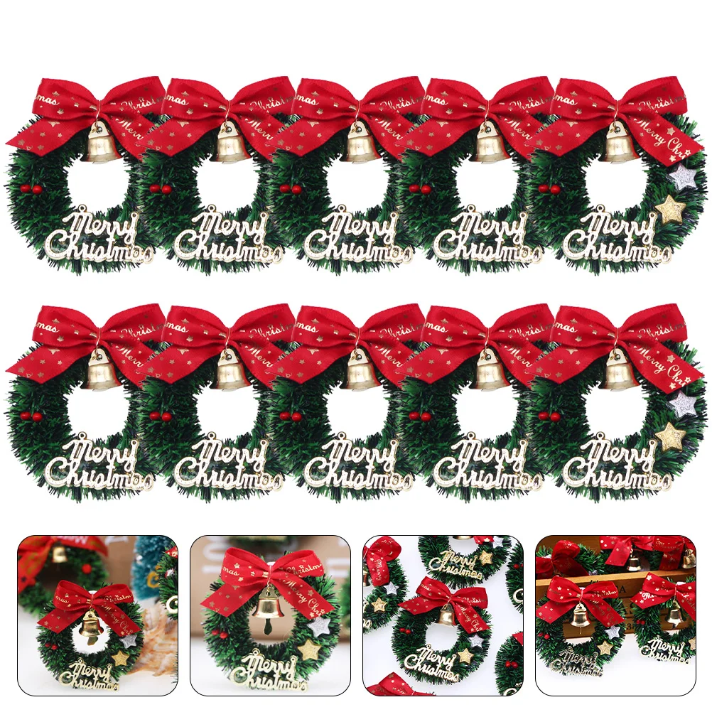 

10 Pcs Christmas Tree Wreaths Dining Table Decorations Wall Decoration Miniature Simulated Furniture Ornament Bow Plastic Front