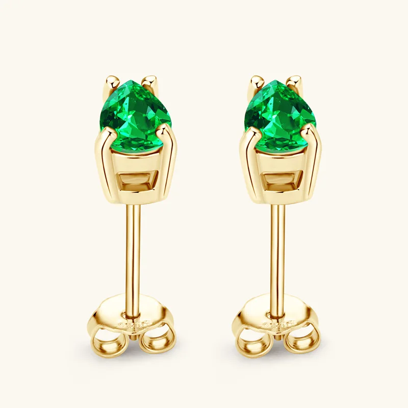Apaison Gold Plated 4*6 mm Emerald Stud Earrings For Women 100% 925 Sterling Silver Fine Jewelry Girl Earring Gift Wholesale