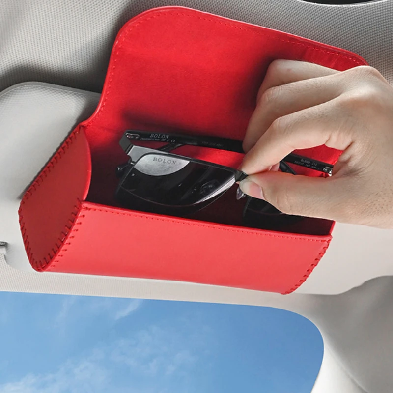 

PU Leather Car Visor Sunglasses Case Clip Hanger Magnetic Fastener Sunglasses Holder Eyeglasses Storage Car Interior Accessories