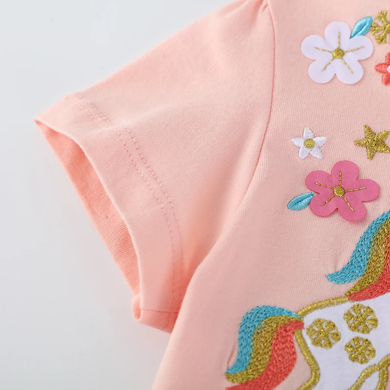 Baby Girls Skirt Children's Clothing 2025 Summer Embroidered Cartoon Casual Flowers Unicorns Mesh Dresses Kids Clothes