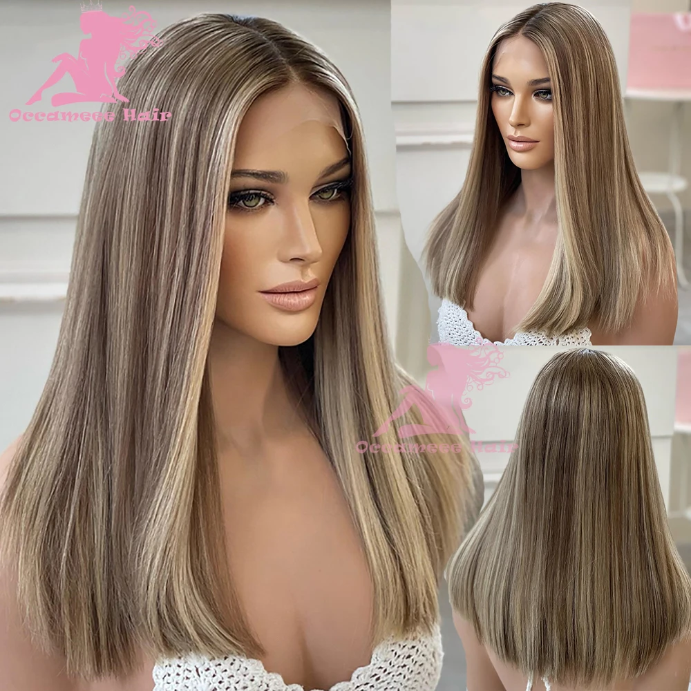 

Glueless Human Hair Full Lace Wig Ash Brown Blonde Highlight 13x6 Lace Frontal Wigs for Women Straight Brazilian Remy Hair Trans