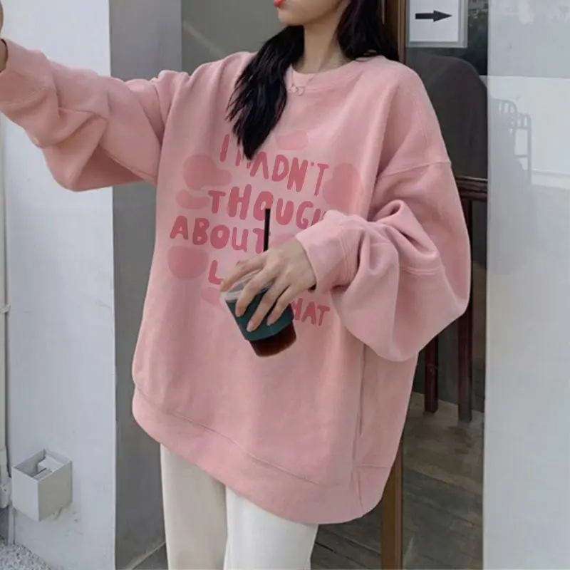 Korea Hoodies Pullover Thickened Round Neck Pure Cotton Sweater Women Casual Sweater 2023 New