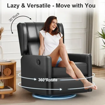 360° Swivel Recliner Chair – Plush Rocking Glider with Smooth Leather Upholstery 1