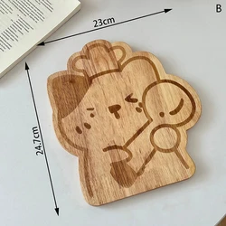 Kawaii Wooden Cartoon Cutting Board for Children - Cinnamon Roll Girl Design (B)
