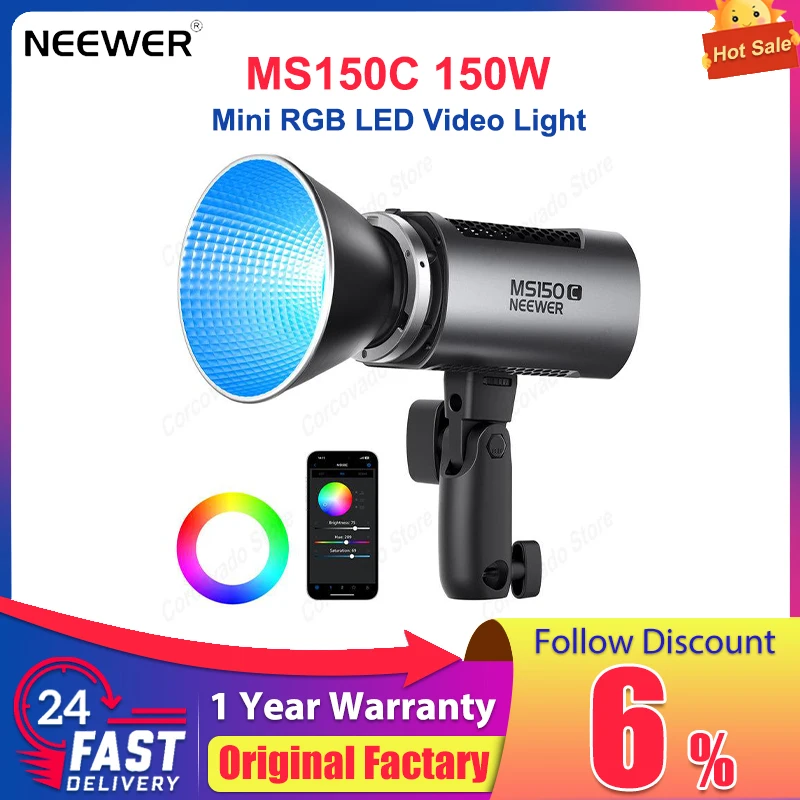 NEEWER 미니 RGB LED 비디오 조명, 현실적인 특수 효과, 인피니티 앱, 2.4G 무선 조명, 4 가지 조명 모드, MS150C, 150W