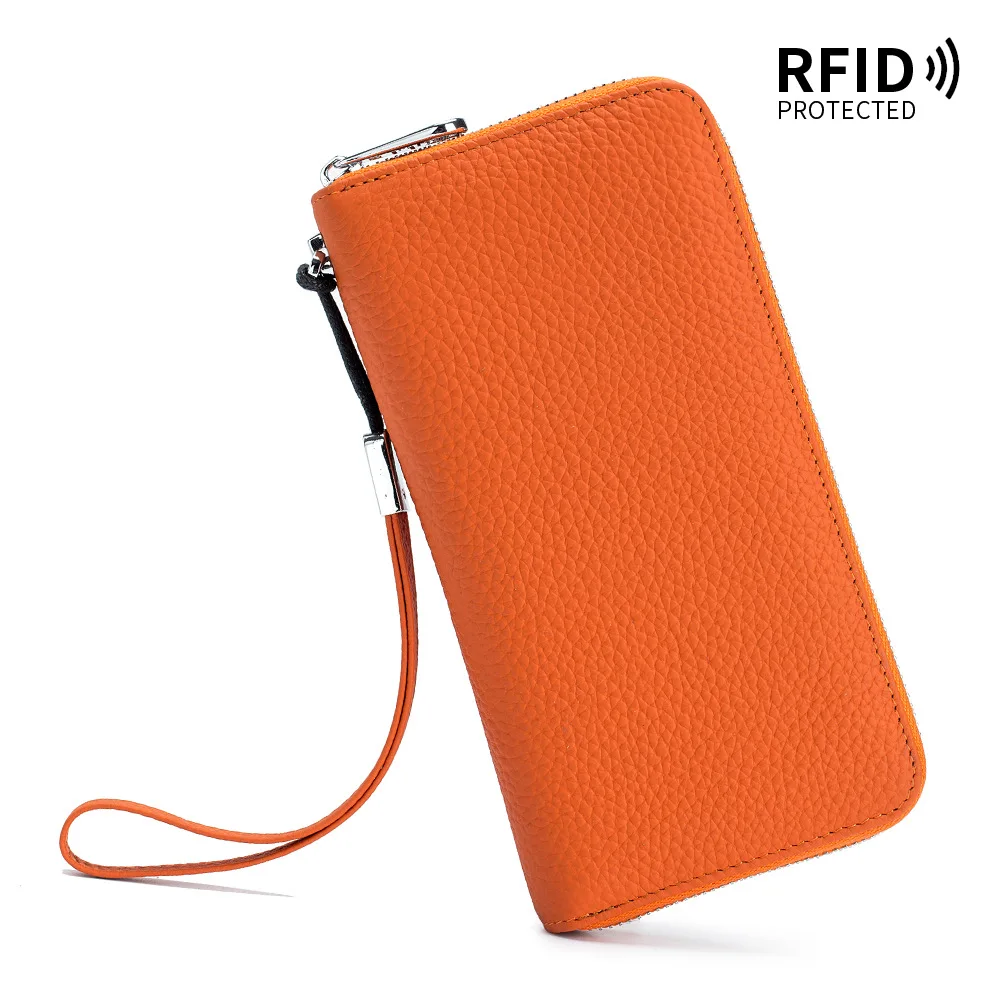 Luxury Genuine Leather RFID Wallet for Women - Elegant Long Zipper Handbag and Cardholder Purse