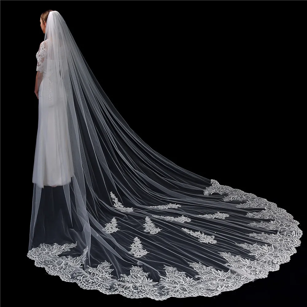 

Bride Veil Wedding Accessories Long Tail Photo Veil Exquisite Lace Trim