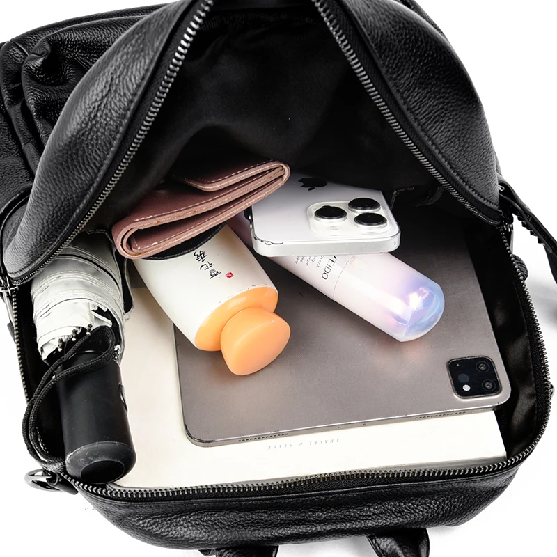 Genuine Leather Women's Backpack Fashion and Elegant Bag Soft Leather Solid Backpack Zipper Comfortable Bag For Ladies Designer 6