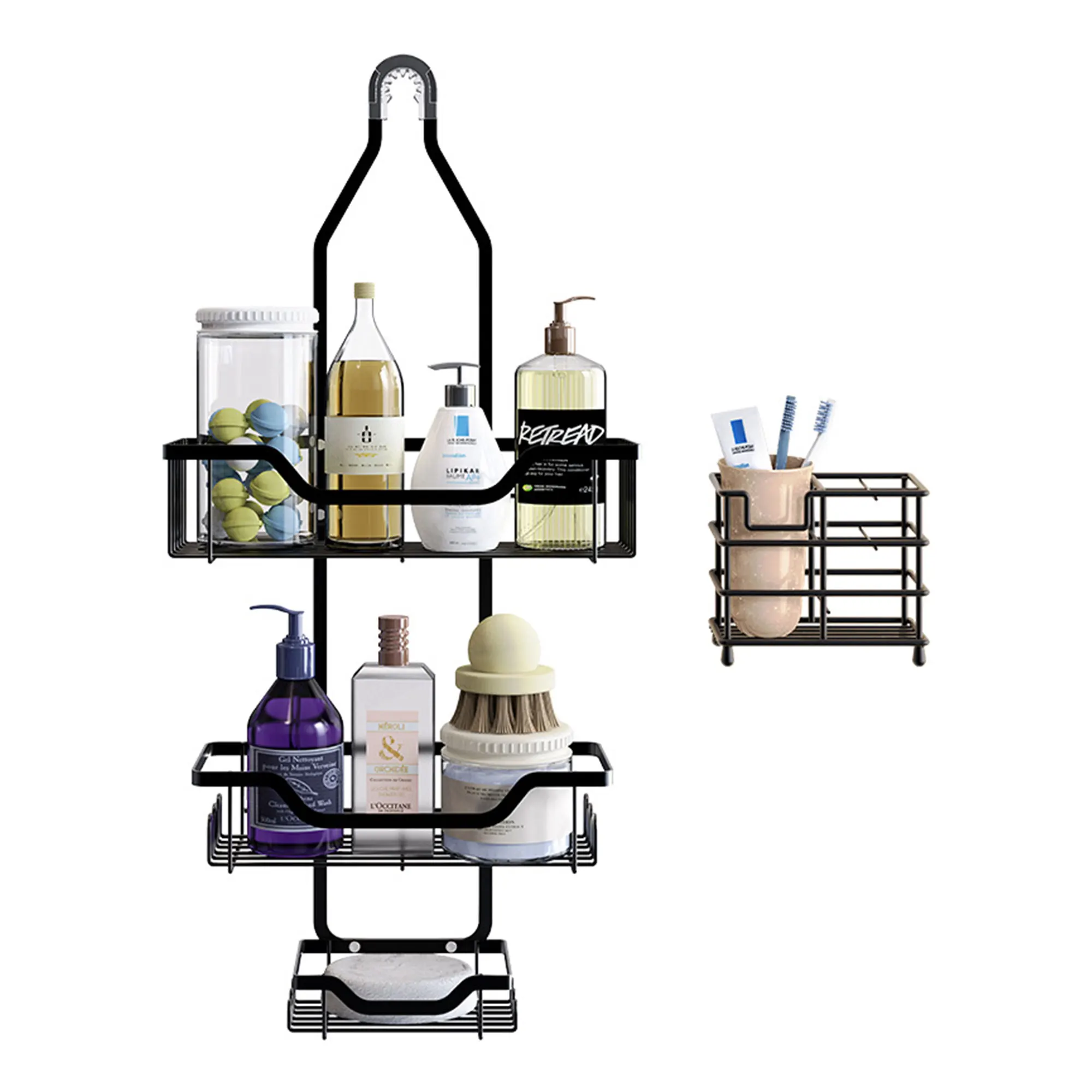 Shower Caddy Over the Head Hanging Shower Caddy with Hooks, Shower Head Caddy with Soap Basket, Hanging Shower Shelves 5