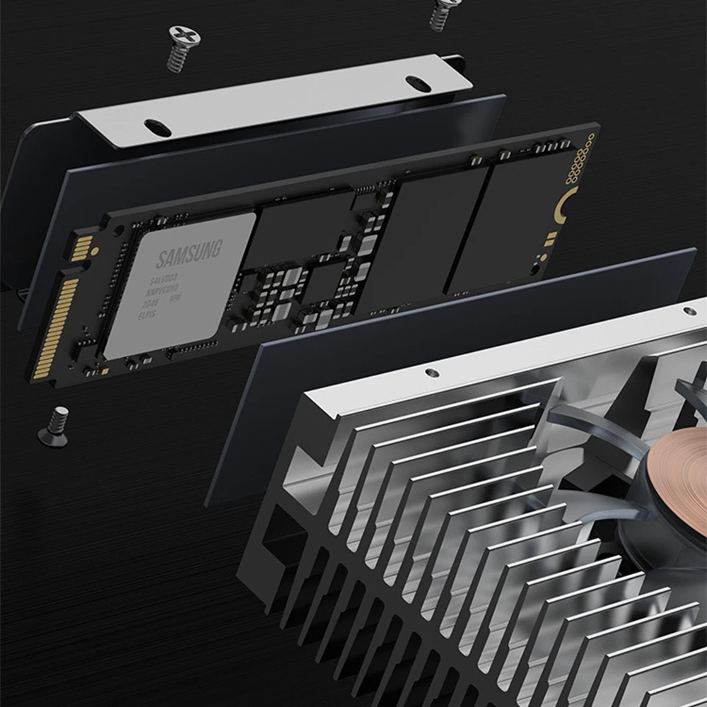 ARGB M.2 2280 SSD Heatsink Aluminum SSD Cooler Dual PWM Fans with Thermal Pad M.2 Radiator for Desktop PC 75*75*25MM