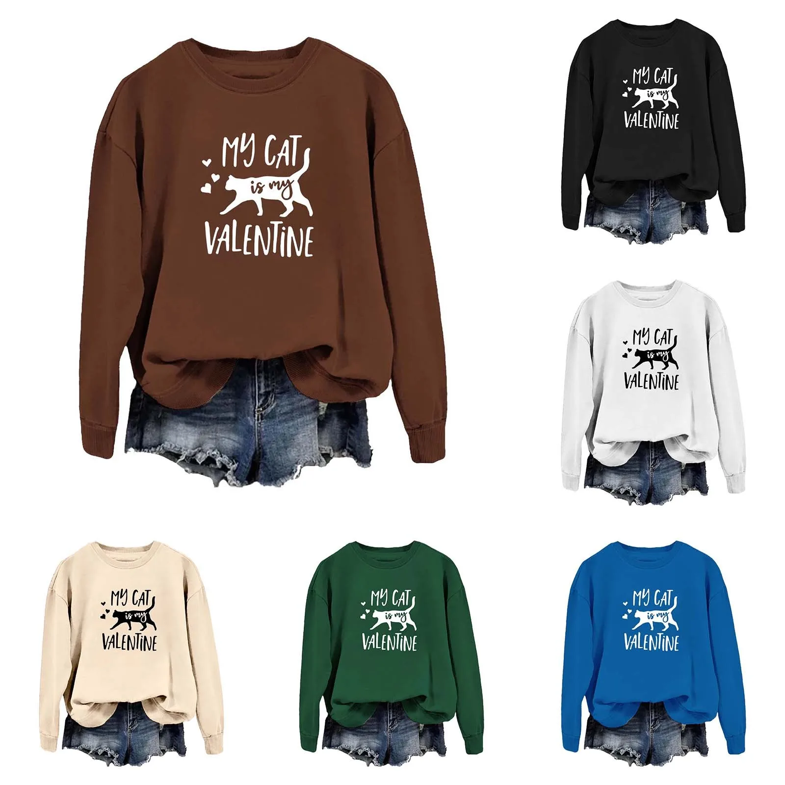 

Ladies Zip Front Sweatshirts Ladies Fashion Casual Valentine's Day Letter Print Long Sleeved Pattern Shirt Quarter Zip Women Ski