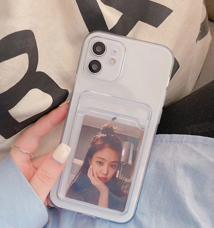 Universal Transparent Silicone Card Pocket Wallet Phone Case, Soft Protective Cover