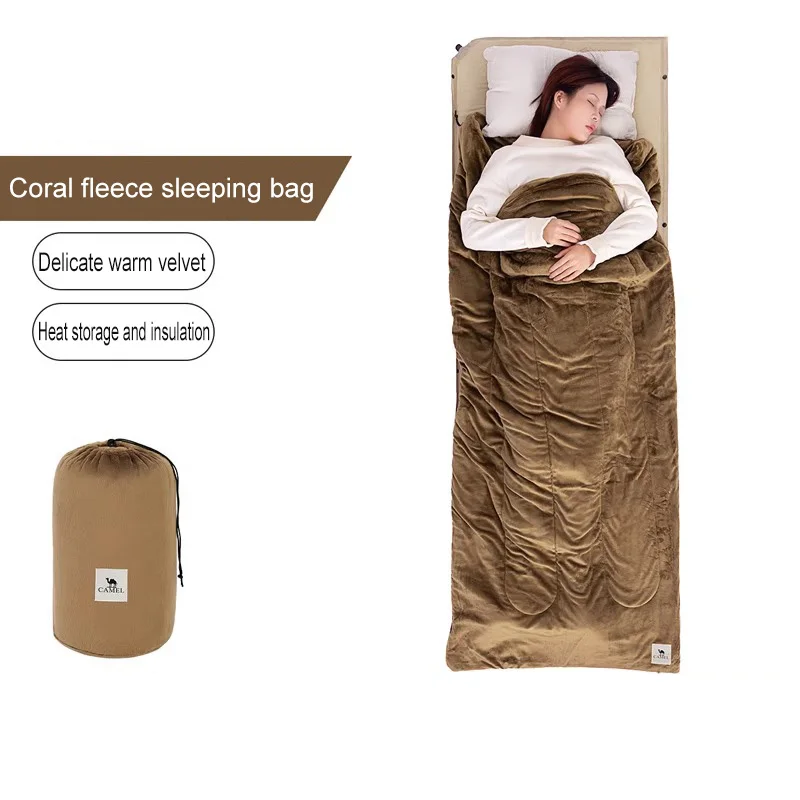 GOLDEN CAMEL Camping Sleeping Bags Adult Winter Thick Cold Protection Warm Travel Portable Coral Fleece Sleeping Bag Envelope