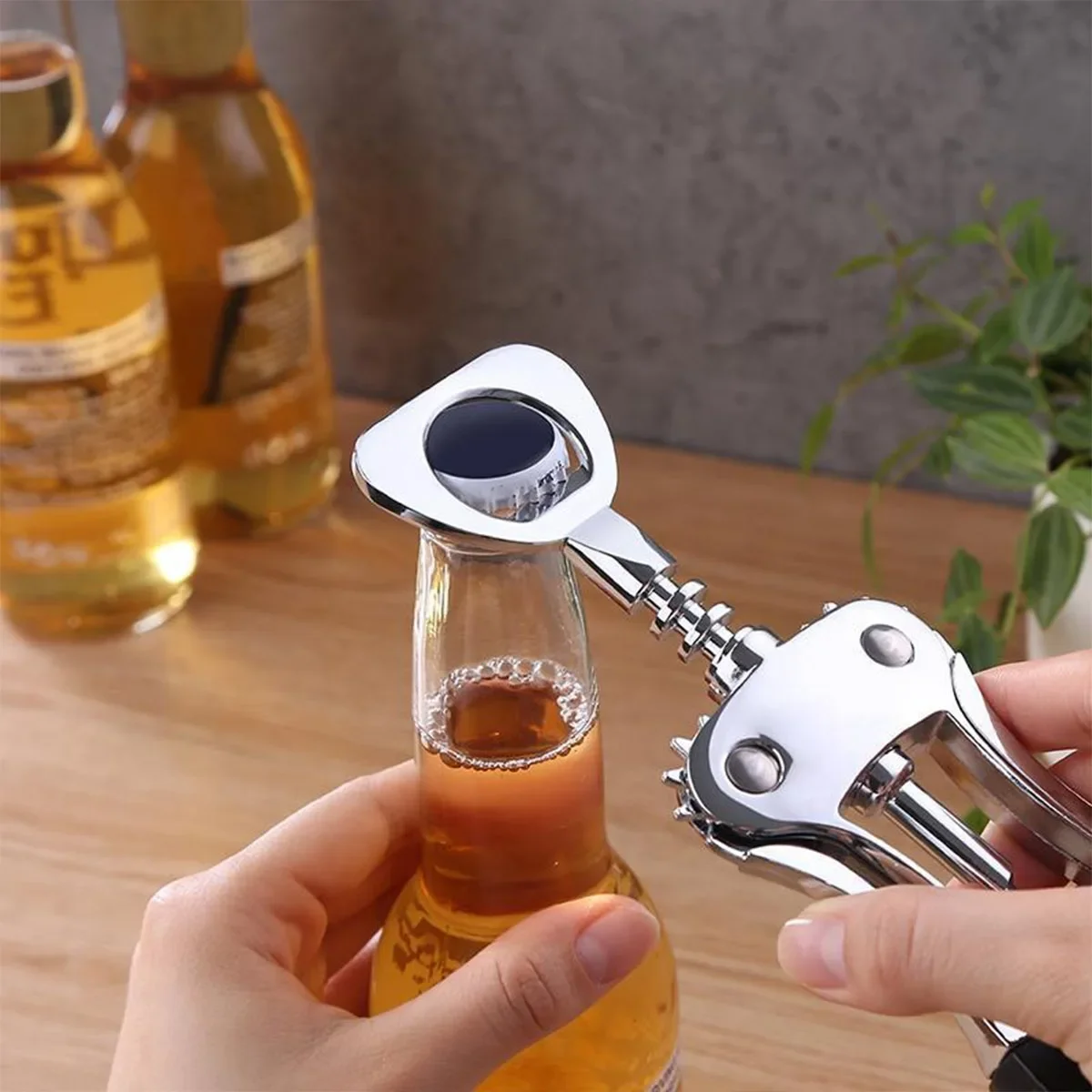 1pc-Wine Opener Stainless Steel Opener Zinc Alloy Premium Wing Corkscrew Wine Bottle Opener with Multifunctional Bottles Opener