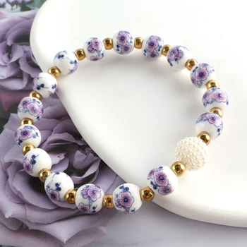 2025 new design sense creative forest national style ceramic broken flower beaded bracelet women's light luxury high-end jewelry