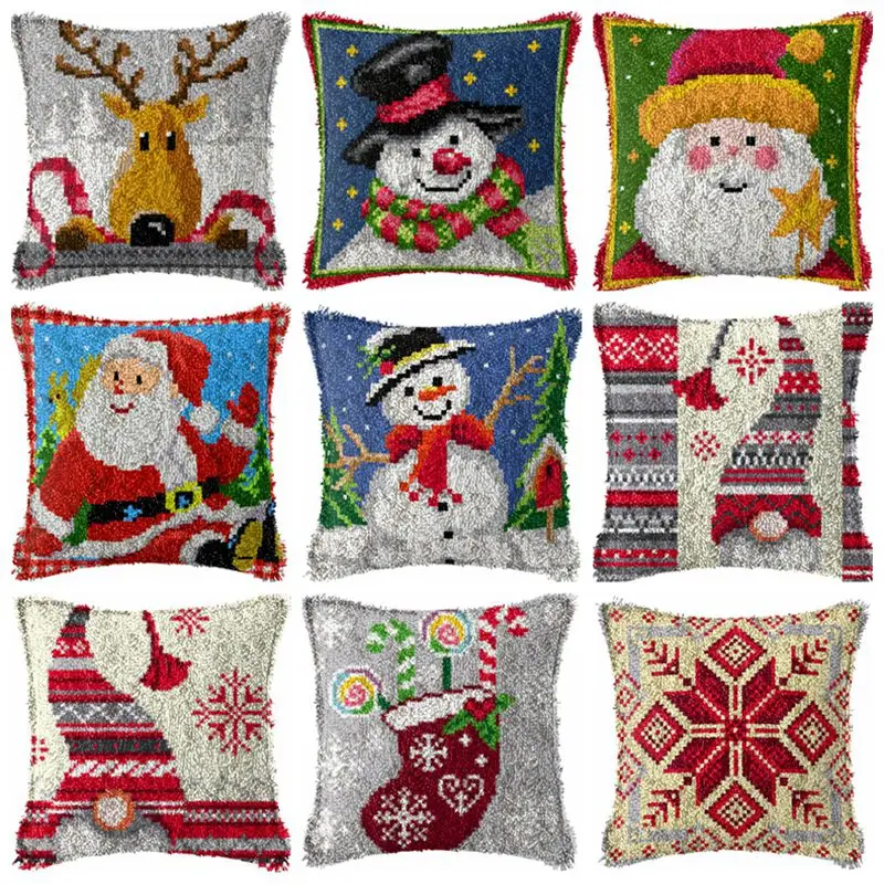 Latch Hook Kit Knot Pillow Package Christmas Pattern Embroidery Latch Hook Kits Cushion Pillowcase Kussen Set For Needlework DIY