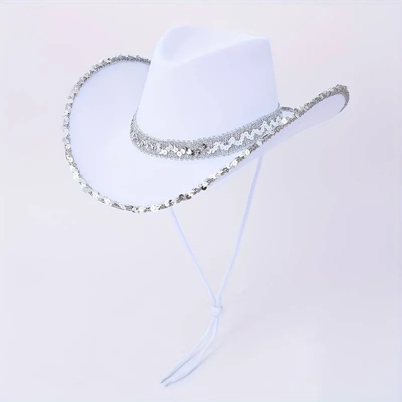 Women Summer Fashion Solid Party Sequin Elegant Top Hat Adjustable Length Glitter Shining Hat 1 Piece fashion hat