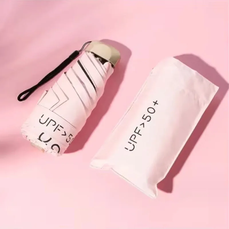 Small Pocket Rainproof Sun Umbrella Travel Umbrella Anti-UV Vinyl Folding Parasol Mini Capsule Pocket Sunshade