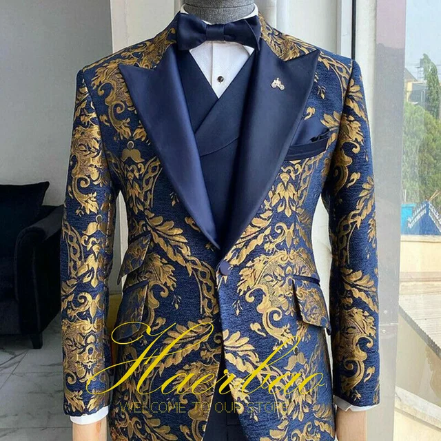 Blazer trois pièces bleu marine pour hommes, smoking de mariage pour marié, veste trempée, pantalon glacé, coupe couvertes, vêtements de fête formels 2