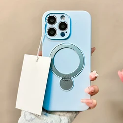 Liquid Silicone Magnetic Ring Stand Holder Case with Metal Support - iPhone 14 Pro Max (Sky Blue)