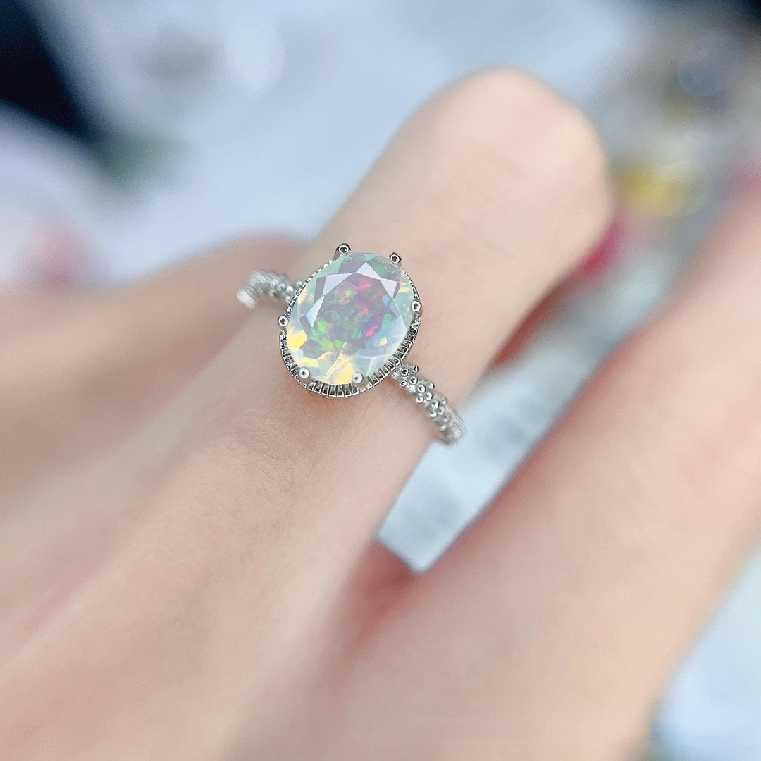 ITSMOS Natural Faceted Opal Ring S925 sterling Silver Gemstone Australian Opal 8*10mm Fashion Delicate Jewelry Rings for Women ITSMOS Natural Faceted Opal Ring S925 sterling Silver Gemstone Australian Opal 8*10mm Fashion Delicate Jewelry Rings for Women