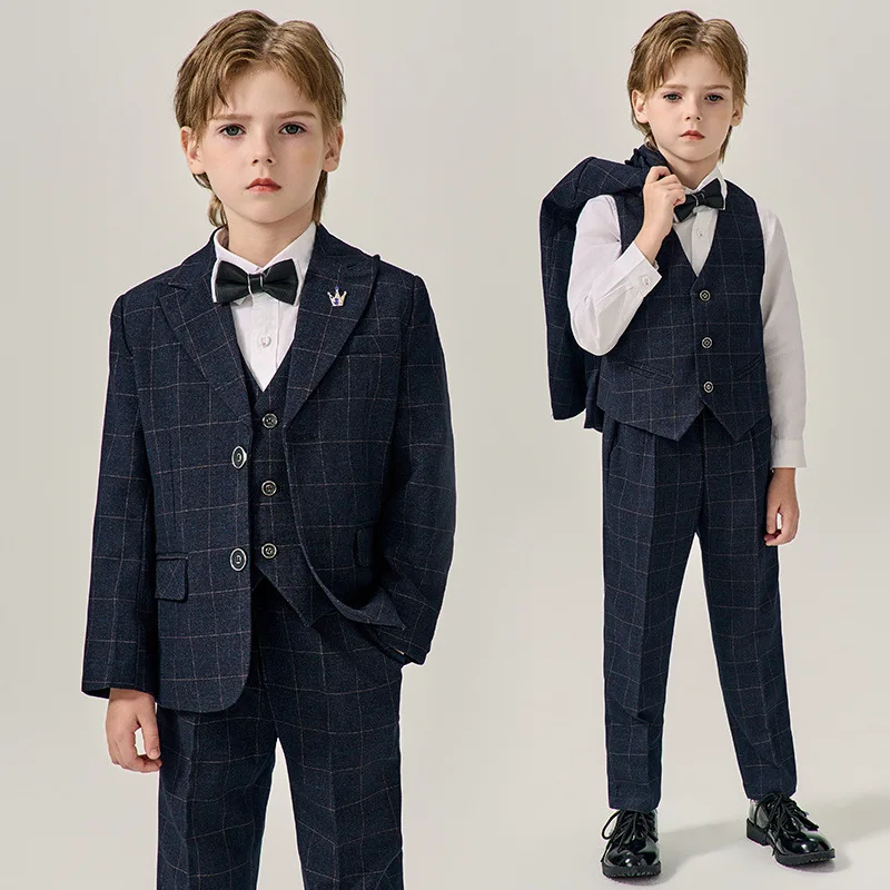 

Getleman Kids Jacket Vest Pants Bowtie 4PCS Photography Suit Flower Boys Wedding Costume Children Birthday Party Ceremony Dress