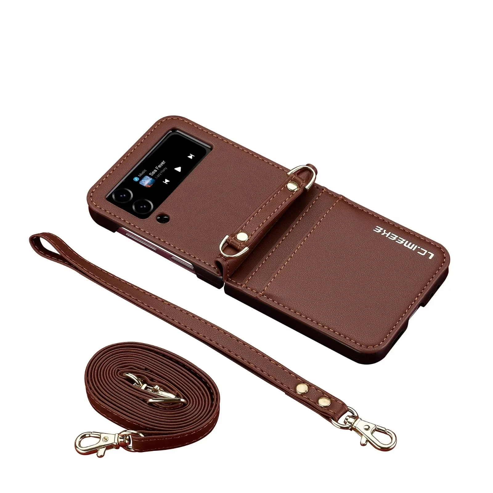 Crossbody Leather Card Slot Wallet Case with Hand Strap and Lanyard
