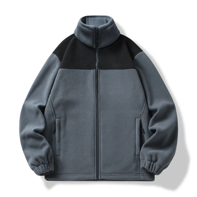Autumn Winter Men's Fleece Coat Color Matching Standing Collar Breathable Windproof Warm Outdoor Mountain Climbing Jacket