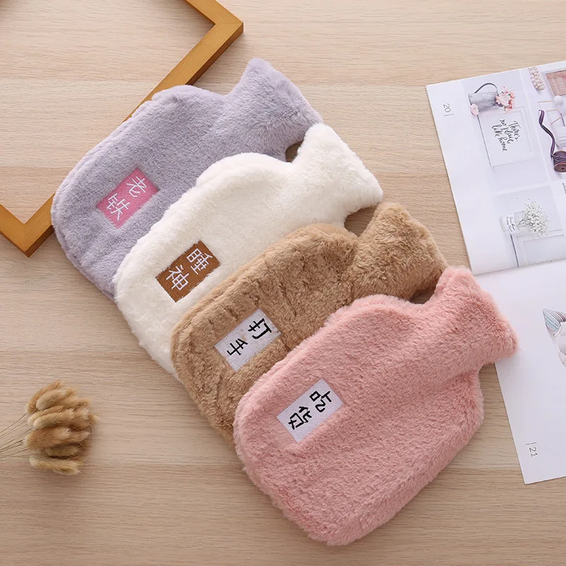

Plush 1L Rubber Hot Water Bag Water Injection Hot Compress Belly Large Solid Color Hot Water Bag High Temperature Resistance