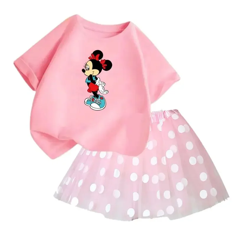 thumbnail image 1 of Conjunto de 2 piezas de camiseta de algodón para niños de Mickey de Disney, falda tutú de princesa de ballet esponjosa, falda de encaje para fiesta de cumpleaños de niña, 1 of 4