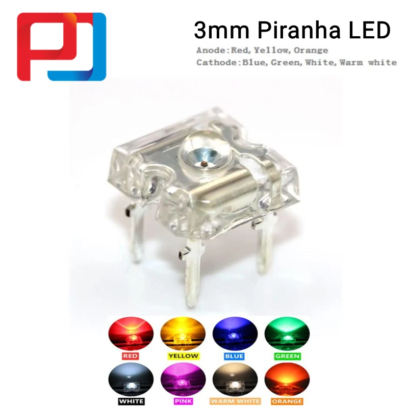 10pcs 3mm LED Piranha Light Emitting Diode Lamp White Red Green Blue Yellow Bright Color 3V Indicator DIY DIP PCB Circuit Bulb