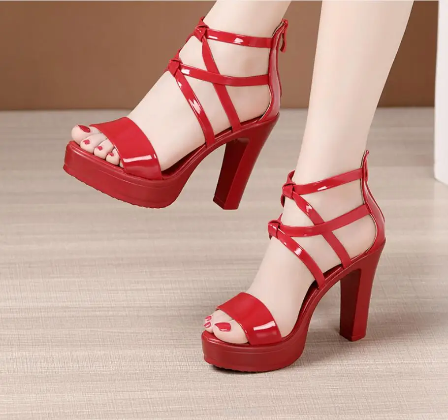 

Sexy Thick Heel Sandals Women's Summer Fish Mouth Women's Shoes Rhinestone High Heels Women's Black wedding Shoes Large size