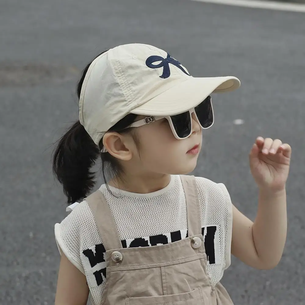 Summer Kids Quick-dry Baseball Caps Girls Bow Embroidery Semi-hollow Top Sun Hat Korean Fashion Sports Adjustable Sunscreen Cap Baseball Cap Baby Sun Hat Outdoor Sun Hat