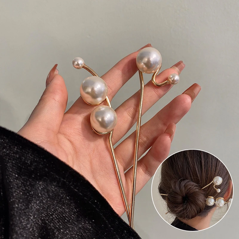 Grampos de cabelo minimalistas com pérolas grandes, ideais para coque, estilo chinês, para mulheres. Presilhas e grampos de cabelo para cabelo._voghion.com