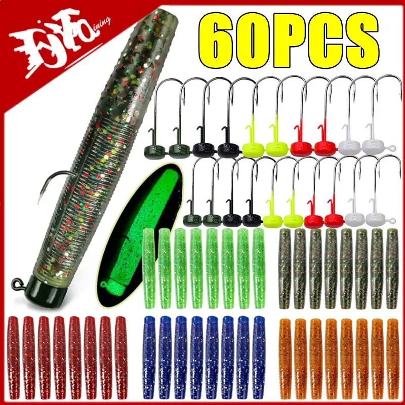 Kit 41 Pezzi Ned Rig – Testine Fungo + Worm Plastiche Morbide Per Bass E Crappie