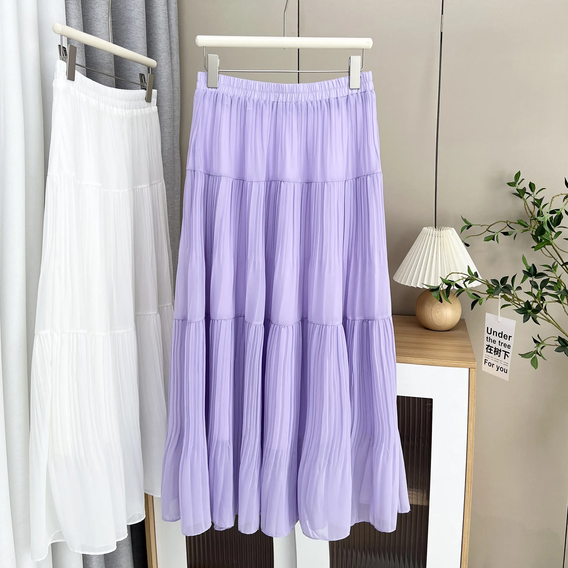 100kg Plus Size Women's Long Skirts Summer New Style Fashionable Elegant mid-length A-Line Pleated Chiffon Skirt