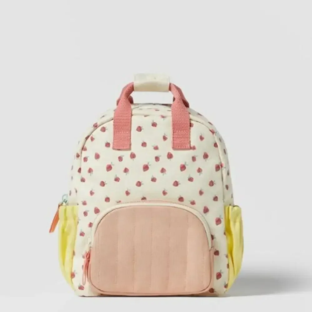 Colorful Canvas Strawberry Kid Backpack Cotton Schoolbag