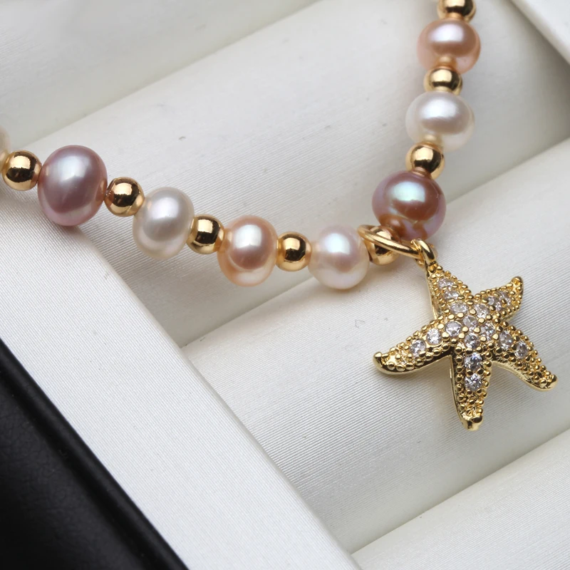 Wedding Real Starfish Natural Freshwater Pearl Bracelet Women Adjustable Bracelet Female Party Creative Gift