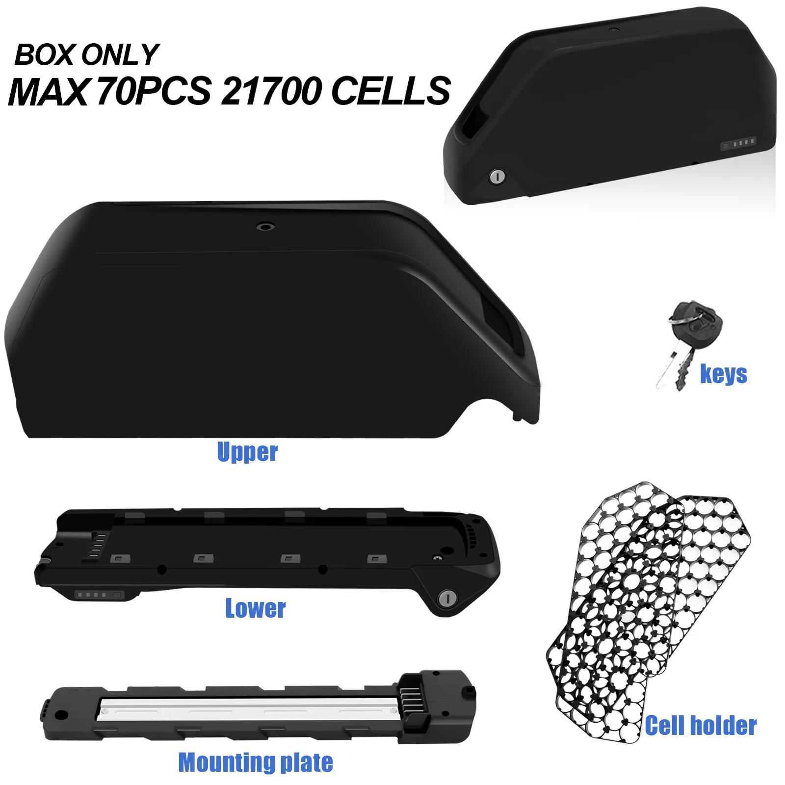 High-Capacity Battery Storage Case for E-Bikes - Downtube Mount with Built-in Holder