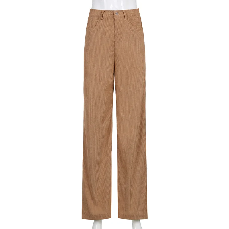 Aesthetic Solid Color Corduroy Wide-leg Pants Y2K Fashion High-waist Baggy Pants Retro British Streetwear Brown Trousers Goth