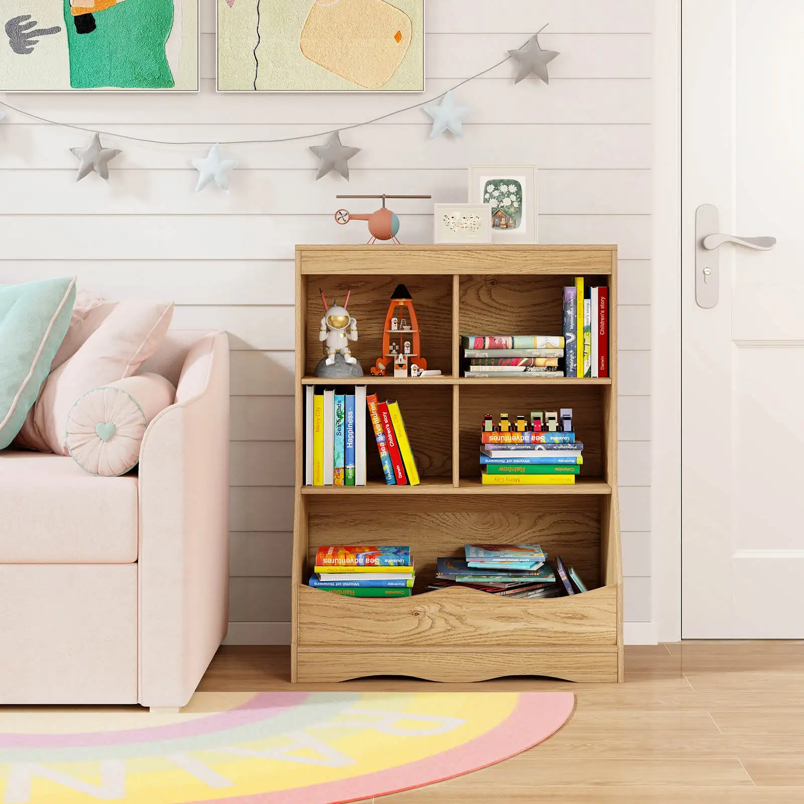 34.5" Kids Bookshelf w/ Anti-Tipping Kits Multi-functional Display Rack 4