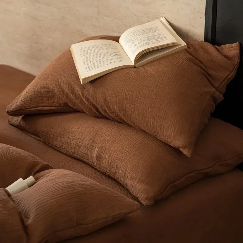 Cotton Linen Ultra Soft Comfortable 3Pcs Bedding set Solid Color 1Pc Duvet cover +2Pcs Pillowcases 3
