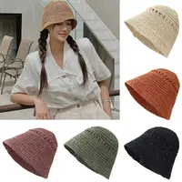 Summer Fashion Ladies Paper Straw Bucket Hat Breathable Crochet Beach Cap Wide Brim Sun Cap Fisherman's Hat 1