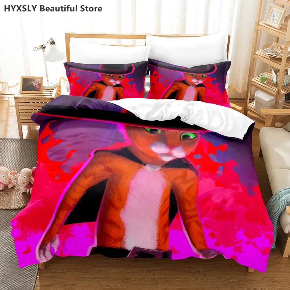 

Puss In Boots 3D Anime Bedding Set Quilt Cover Pillowcases Single Twin Full Queen King For Kids Cartoon Duvet Cover Sets 2/3pcs