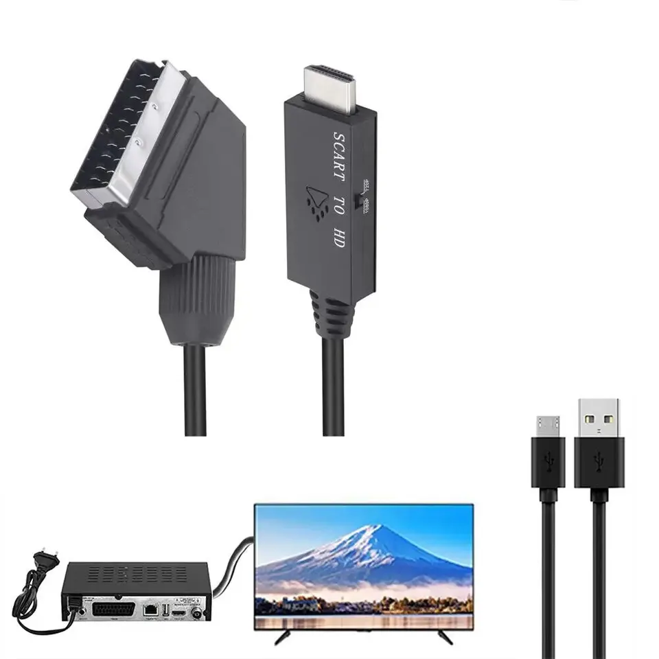 Cavo SCART A HDTV Wilgure 1.8m - Convertitore Segnale Audio Video Per Lettori DVD E Console