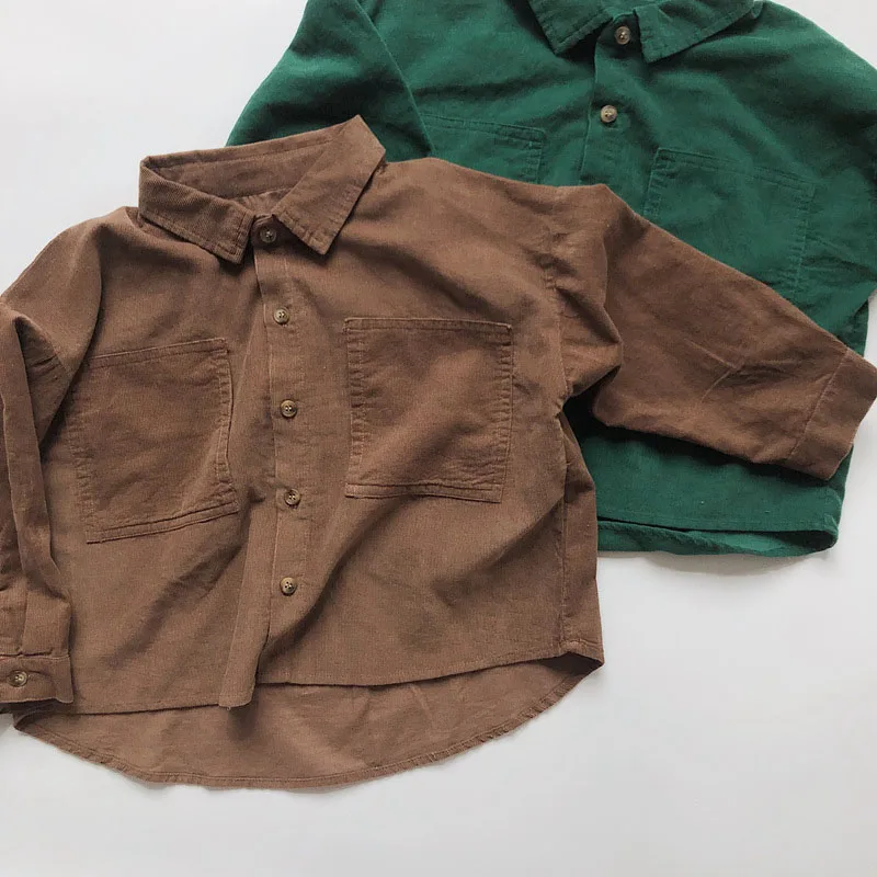 

2024 New Autumn Korean Style Retro Corduroy Casual Loose Shirt Baby Girls Boys Cardigan Coat Children Clothing 1-6Yrs Kids Shirt